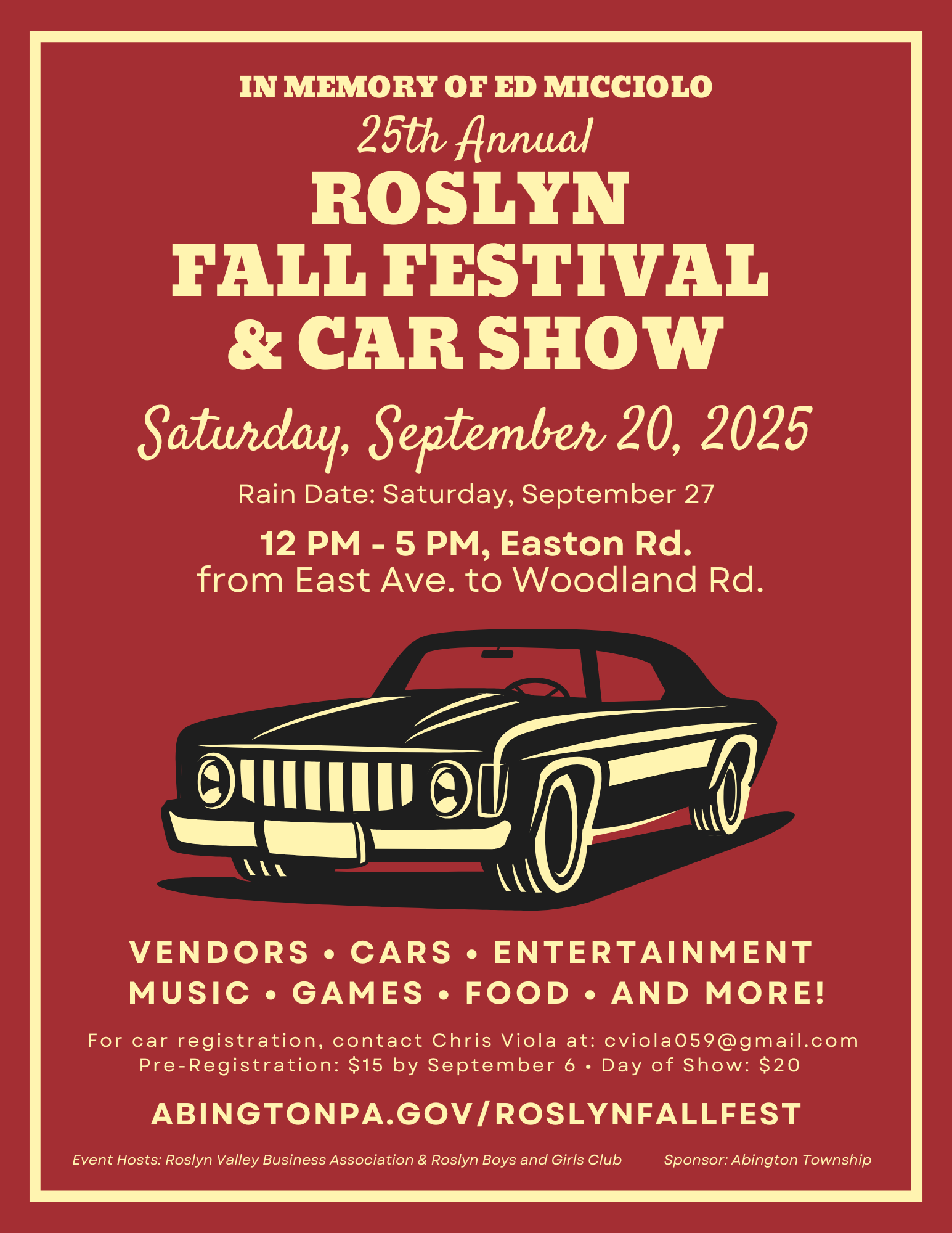2025 Roslyn Fall Festival and Car Show Flyer