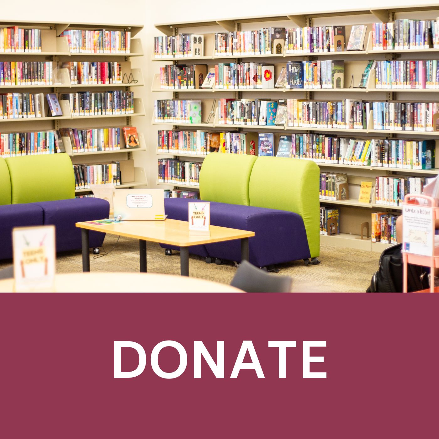 Icon that says donate that links to the donation page on the library website