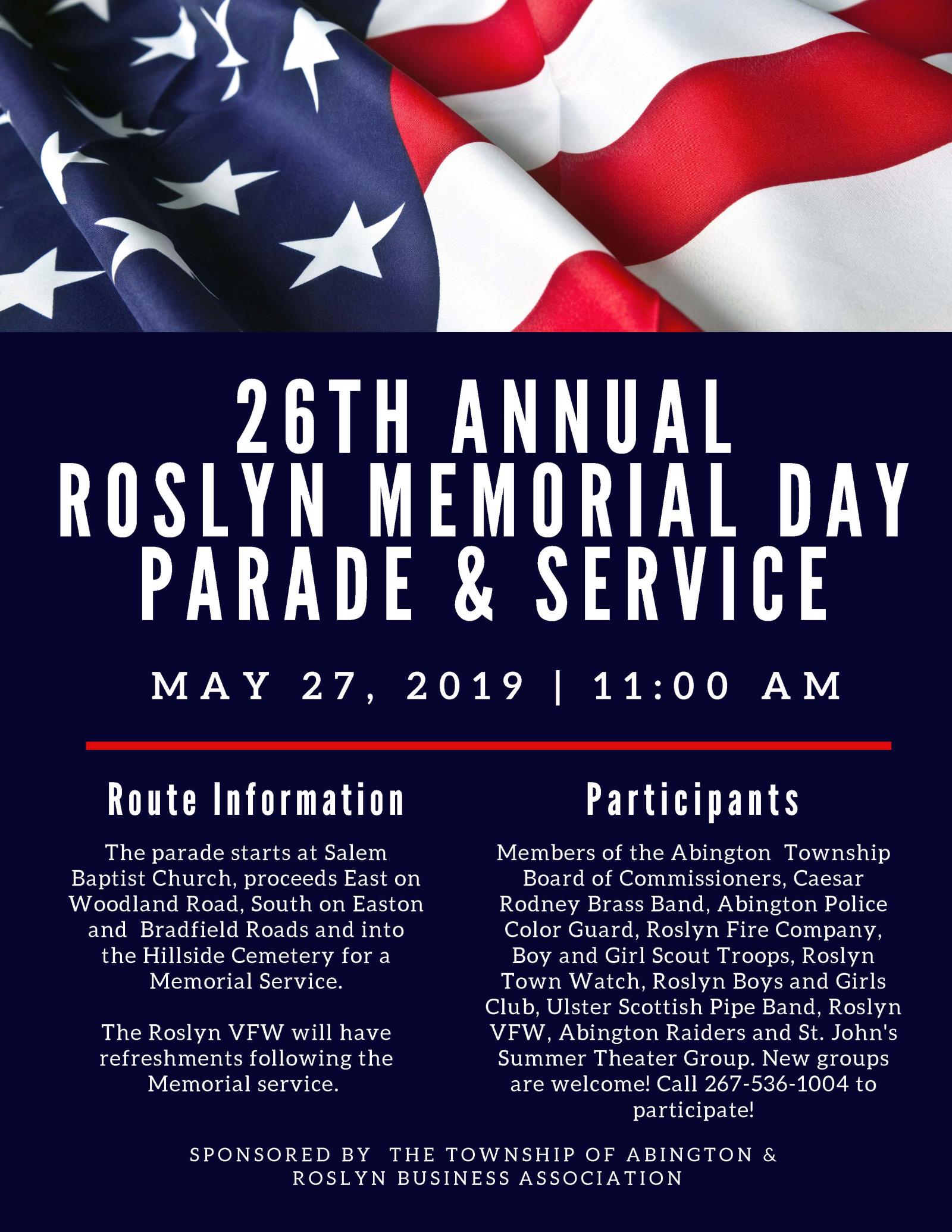 2019 Roslyn Memorial Day Parade Flyer