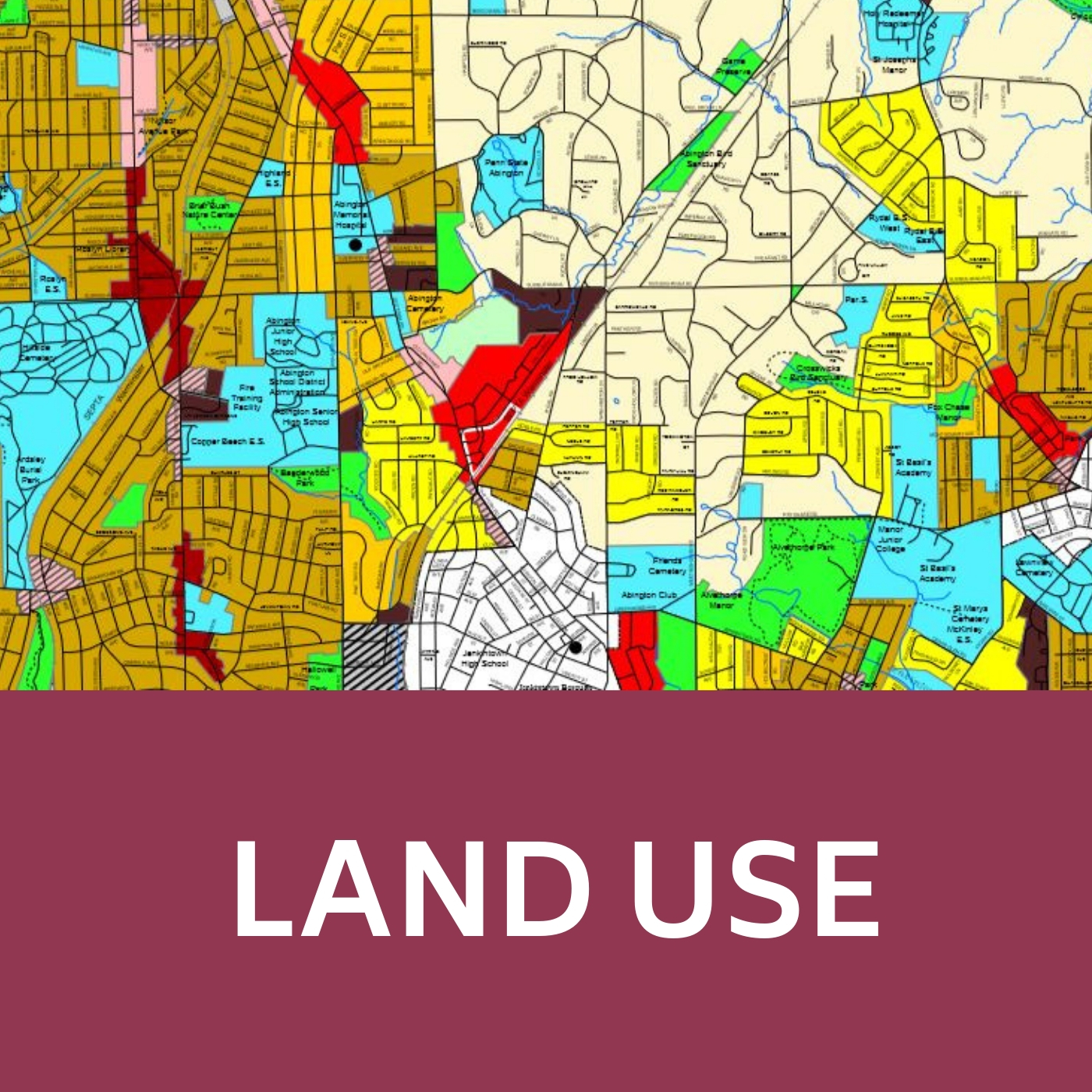 Image of Zoning Map with text saying "Land Use" linking to the Land Use web-page. 