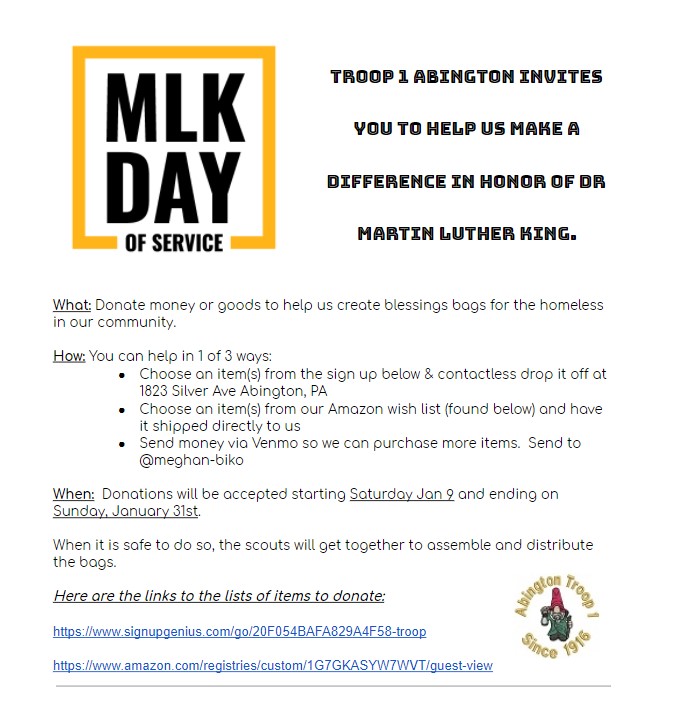 Abington Troop 1 Dr. Martin Luther King Jr. Donation Flyer